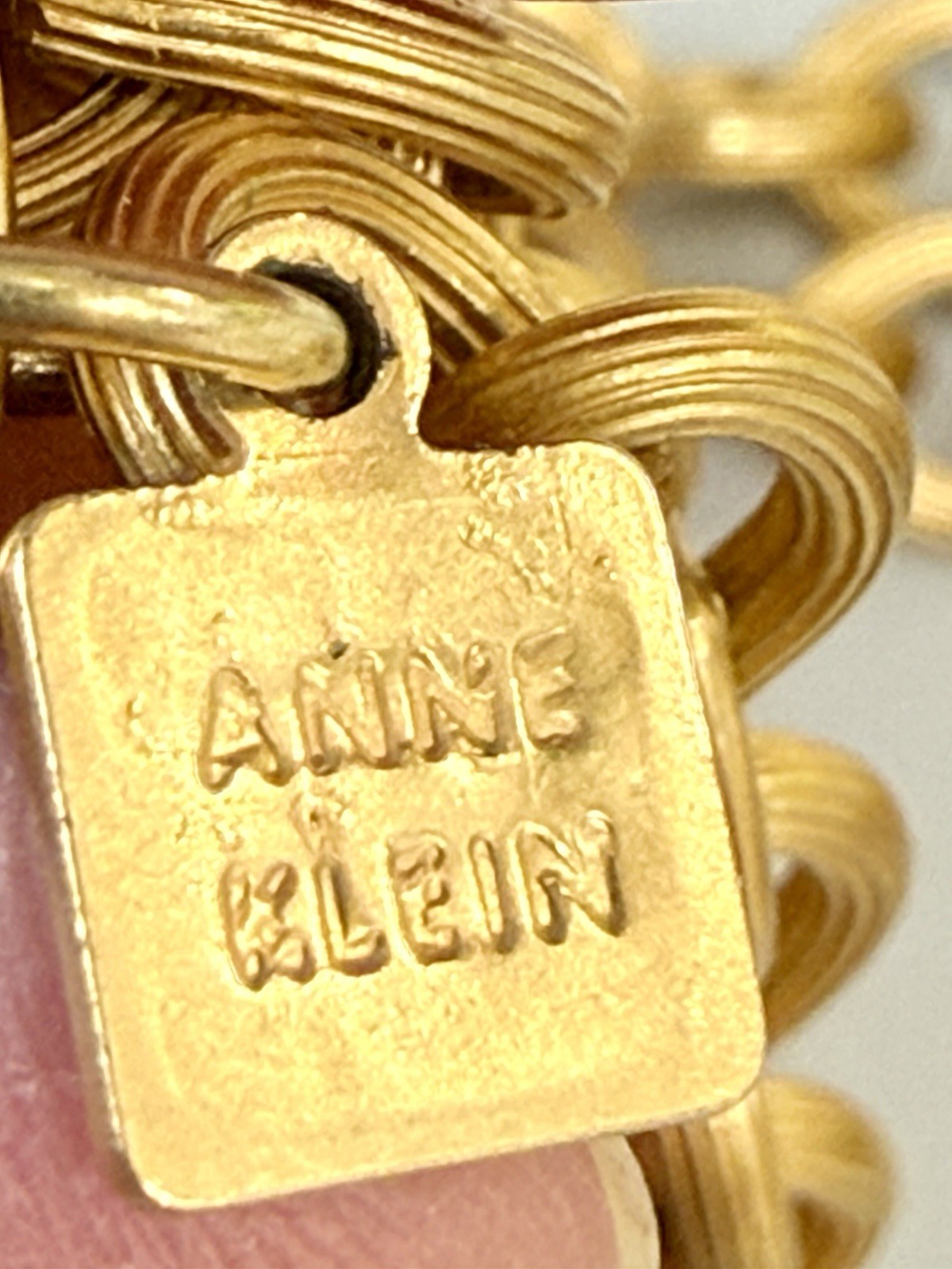 Vintage Anne Klein Gold Tone Triple Heart Charm Necklace Toggle Chain Statement