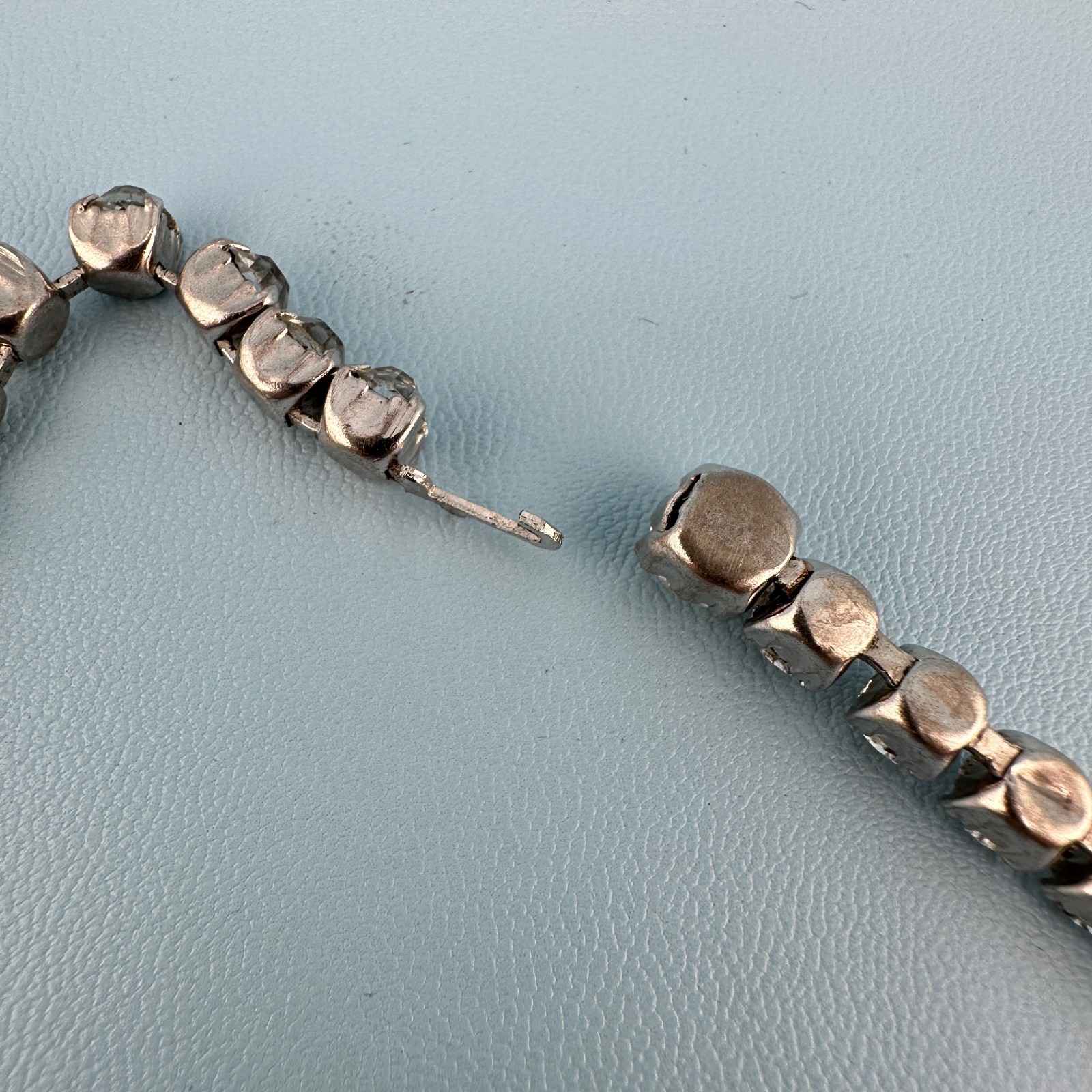 Vintage Rhinestone Choker Necklace Silver Tone Cup Chain Riviere Old Hollywood