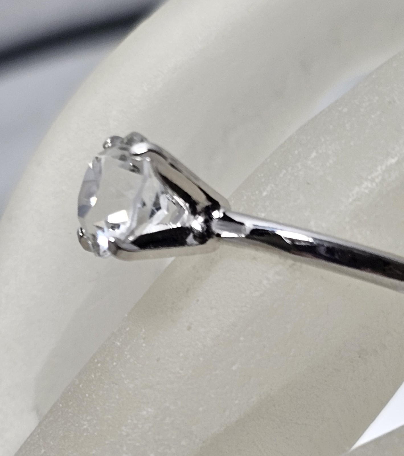 Vintage CZ Solitaire Ring Sz. 6 Silver Tone