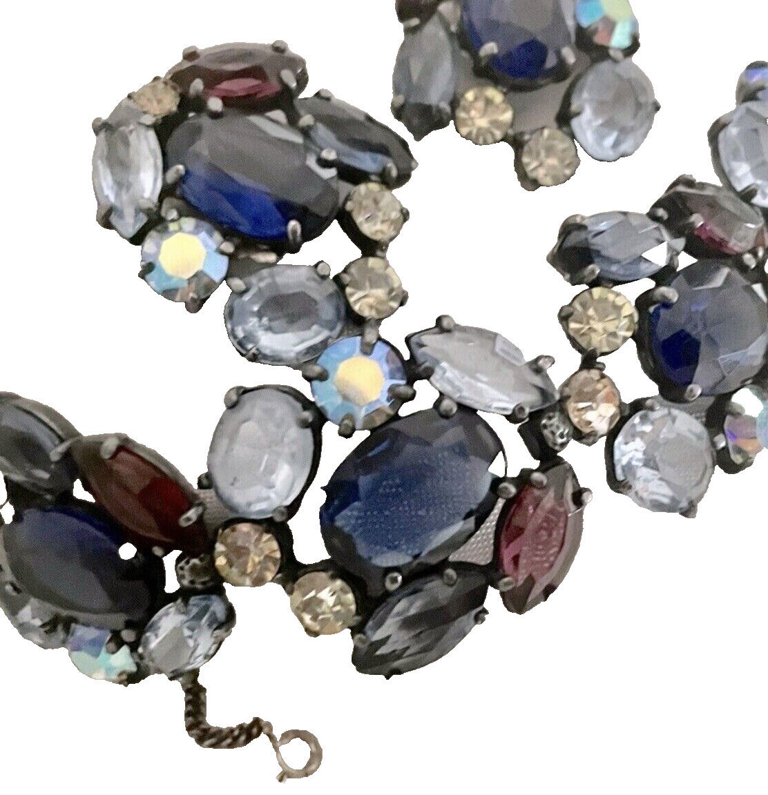SCHIAPARELLI Sapphire Amethyst Aurora Borealis Crystals Bracelet & Clip Earrings