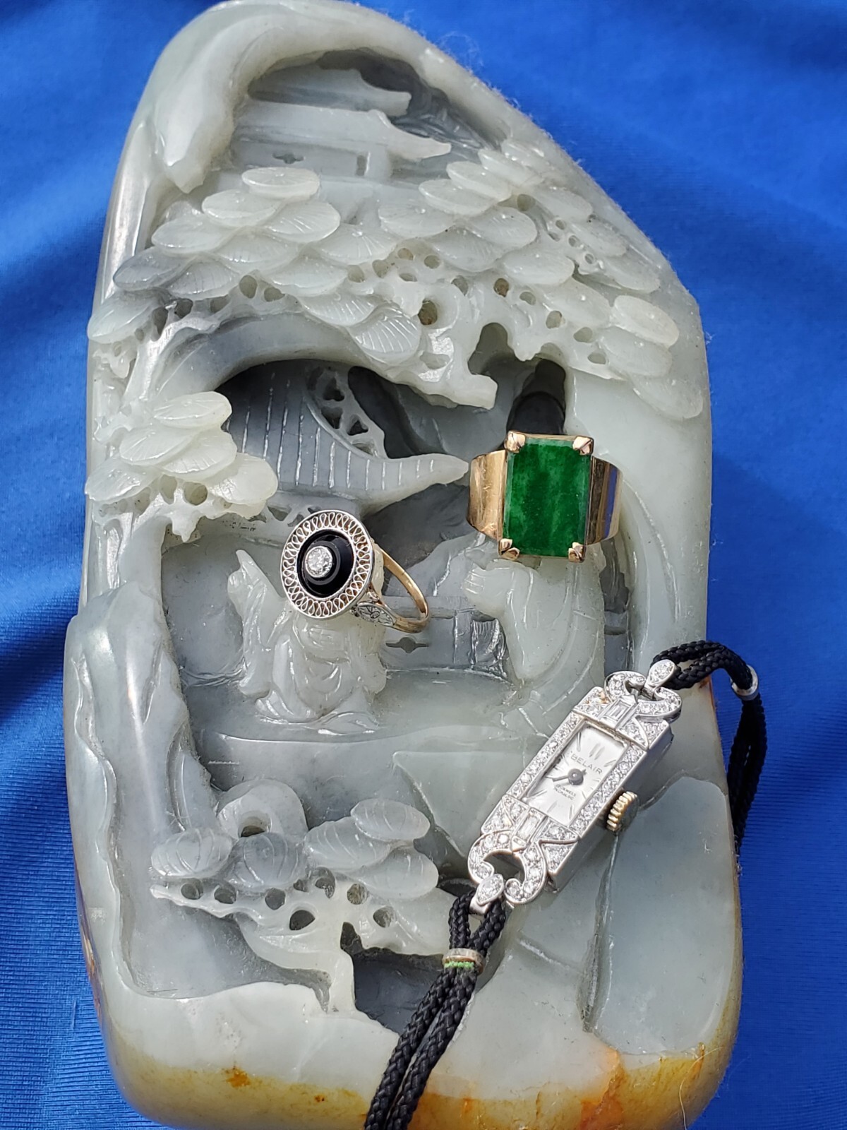 Original EARTH MINED DIAMOND Onyx Deco Engagement Ring Antique PLATINUM Filigree