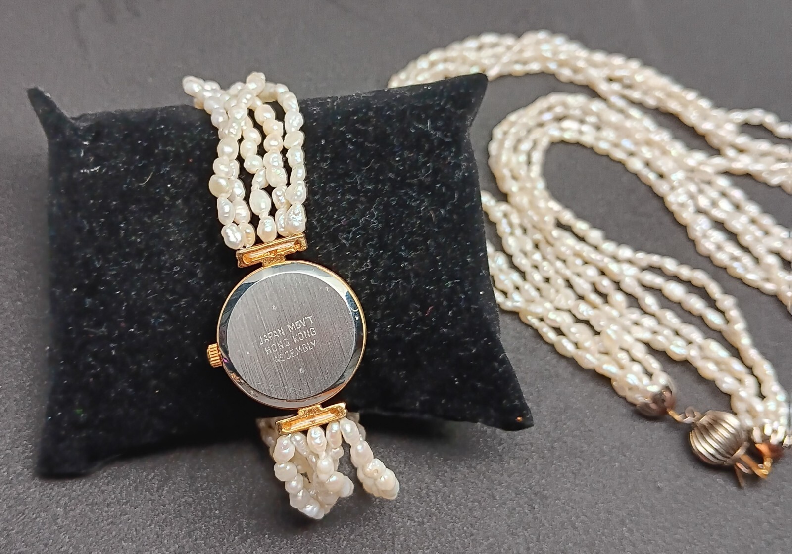 Lucoral Diamond Quartz Watch Necklace Fresh Water Pearl Hong Kong Japan Mov’t
