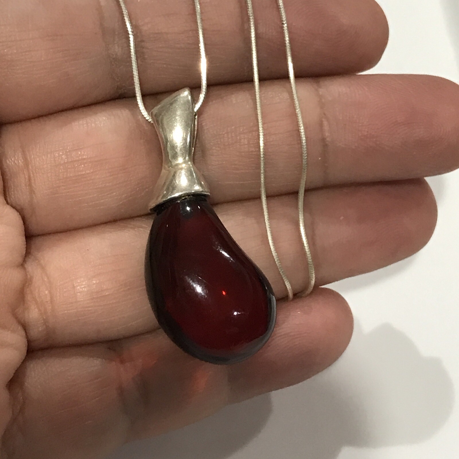 vintage sterling silver hony amber trar drop necklace Signed F.N.A