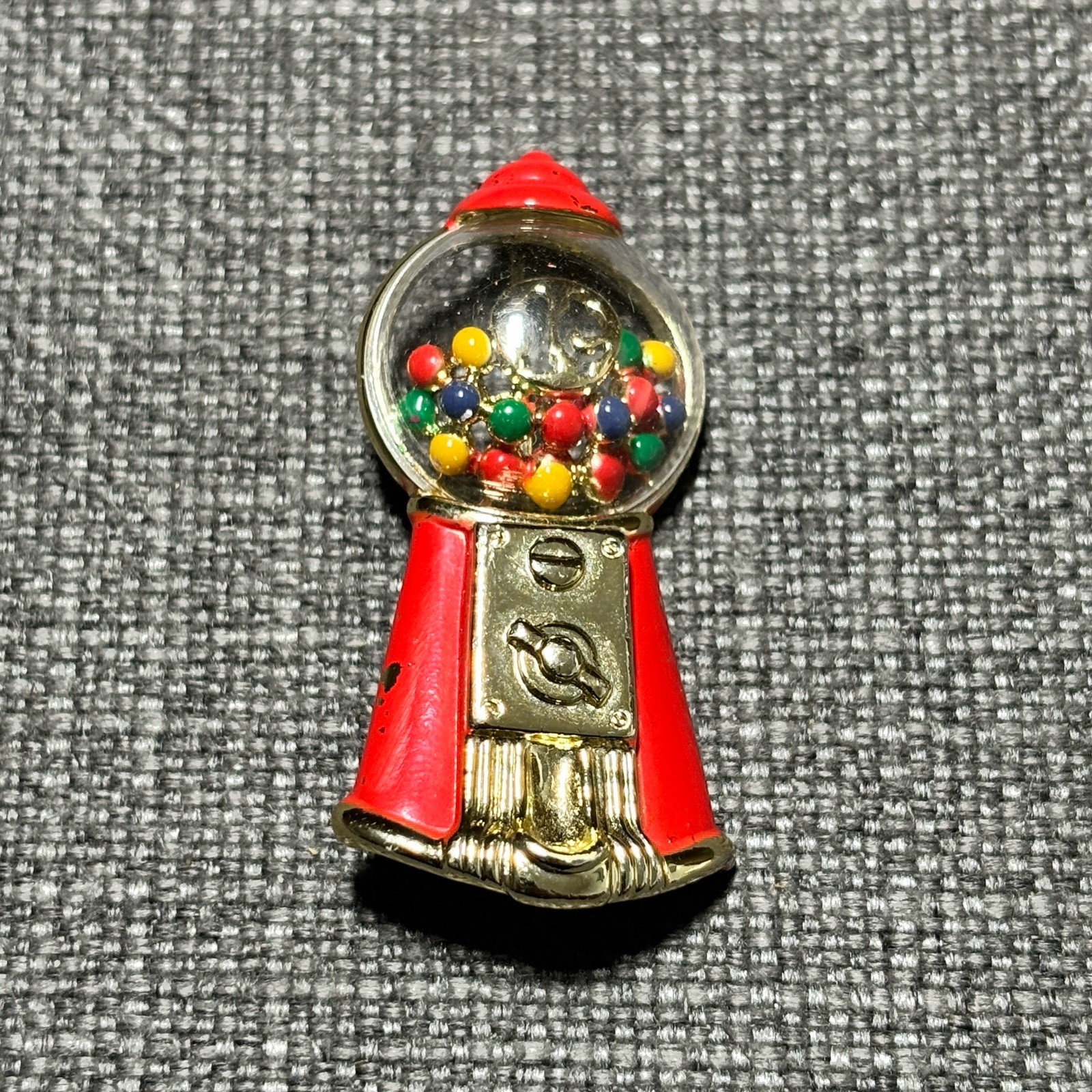 Vintage Gumball Machine Brooch Pin Red Gold Tone Enamel Multicolor Beads Retro