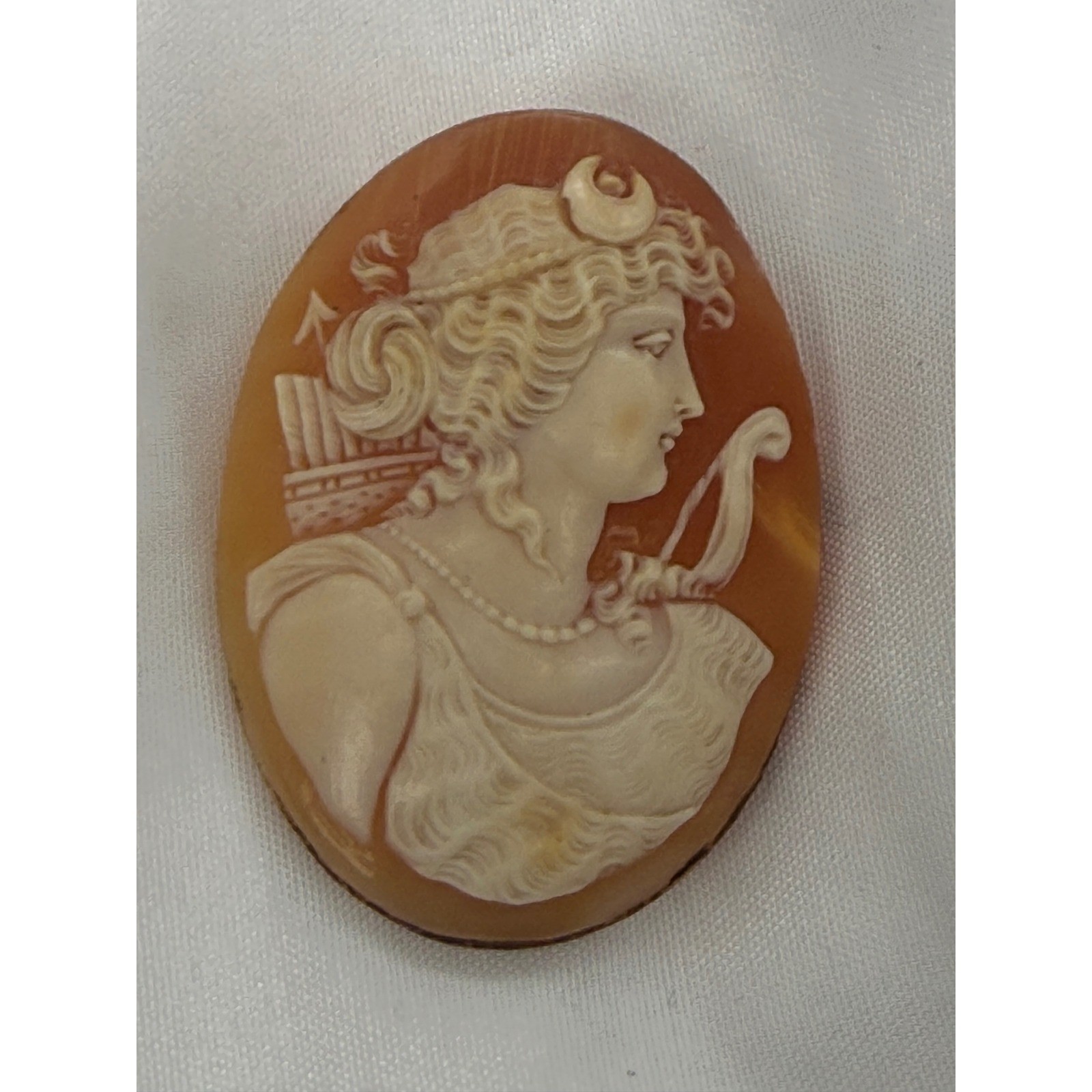 Artemis Diana the Huntress Antique Hand Carved Shell Cameo Loose Oval Cabochon