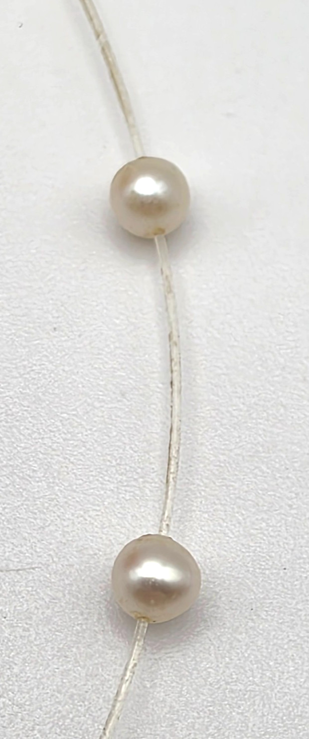 Vintage Sterling Silver 16″ Floating Illusion Pearl Station Necklace 4mm