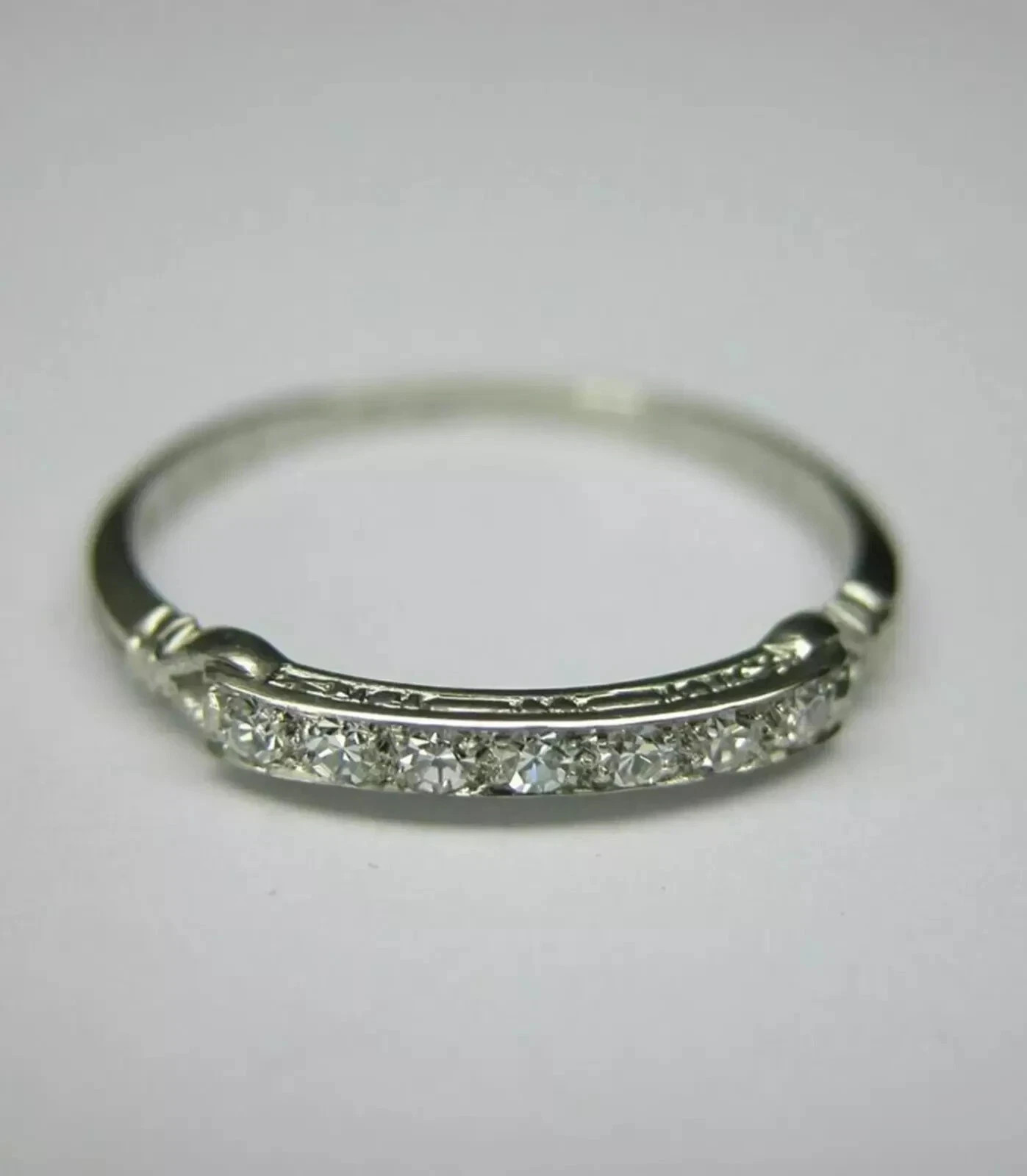 Art Deco Style Lab Created Diamond Anniversary Engagement 14K White Gold FN Ring