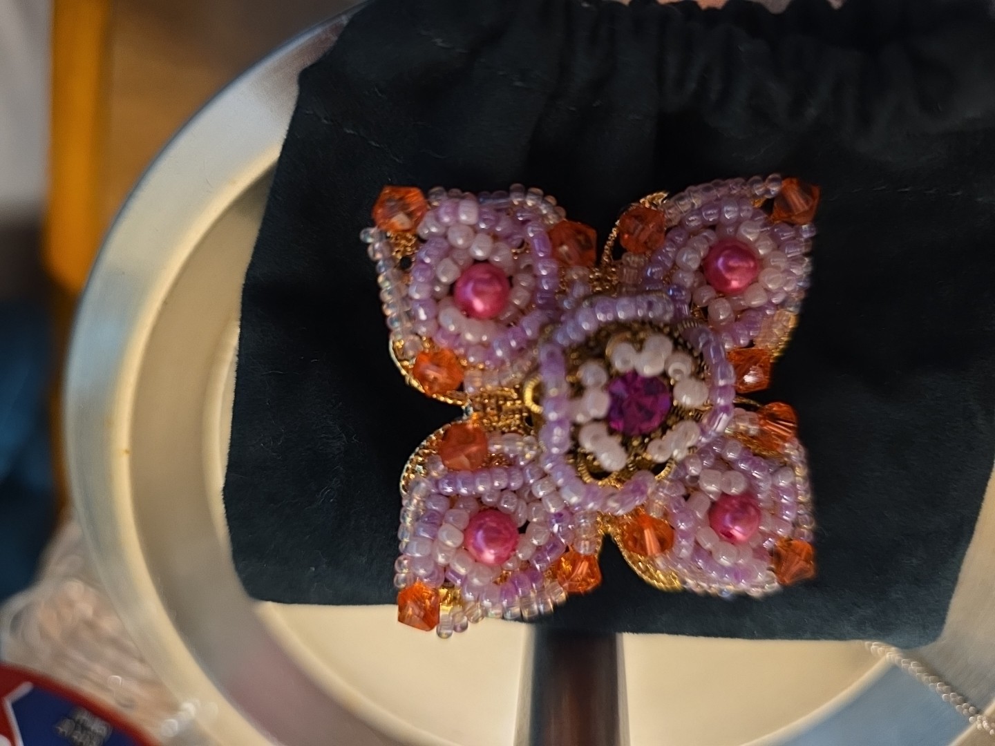 Vintage Beaded Brooch Pin Pink Lavender Unsigned