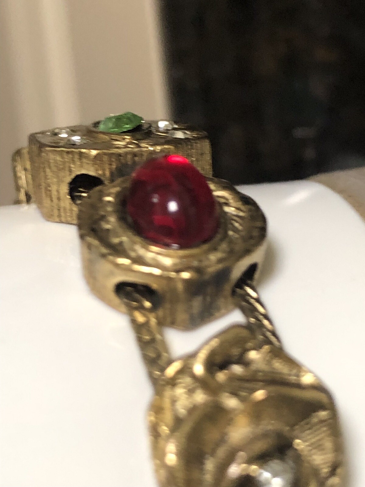 Vintage GOLD TONE SLIDE BRACELET MULTIPLE STONES 7 1/2”