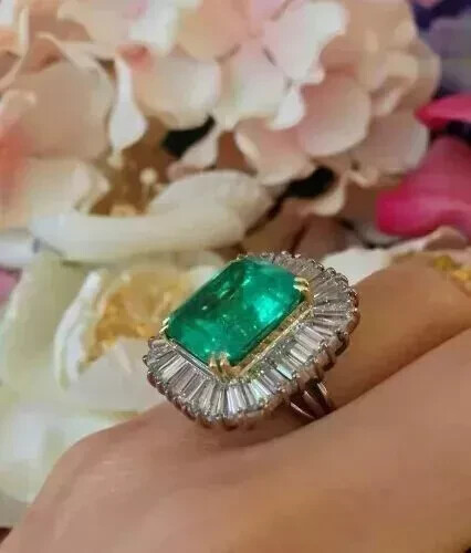 Vintage Art Deco Style 4.15Ct Lab Created Emerald Diamond 14K White Gold FN Ring
