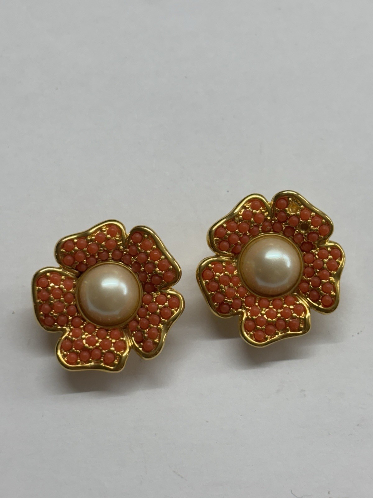 Vintage JOAN RIVERS Signed Pearl Cabochon Clip Earrings High End Costume Jewelry