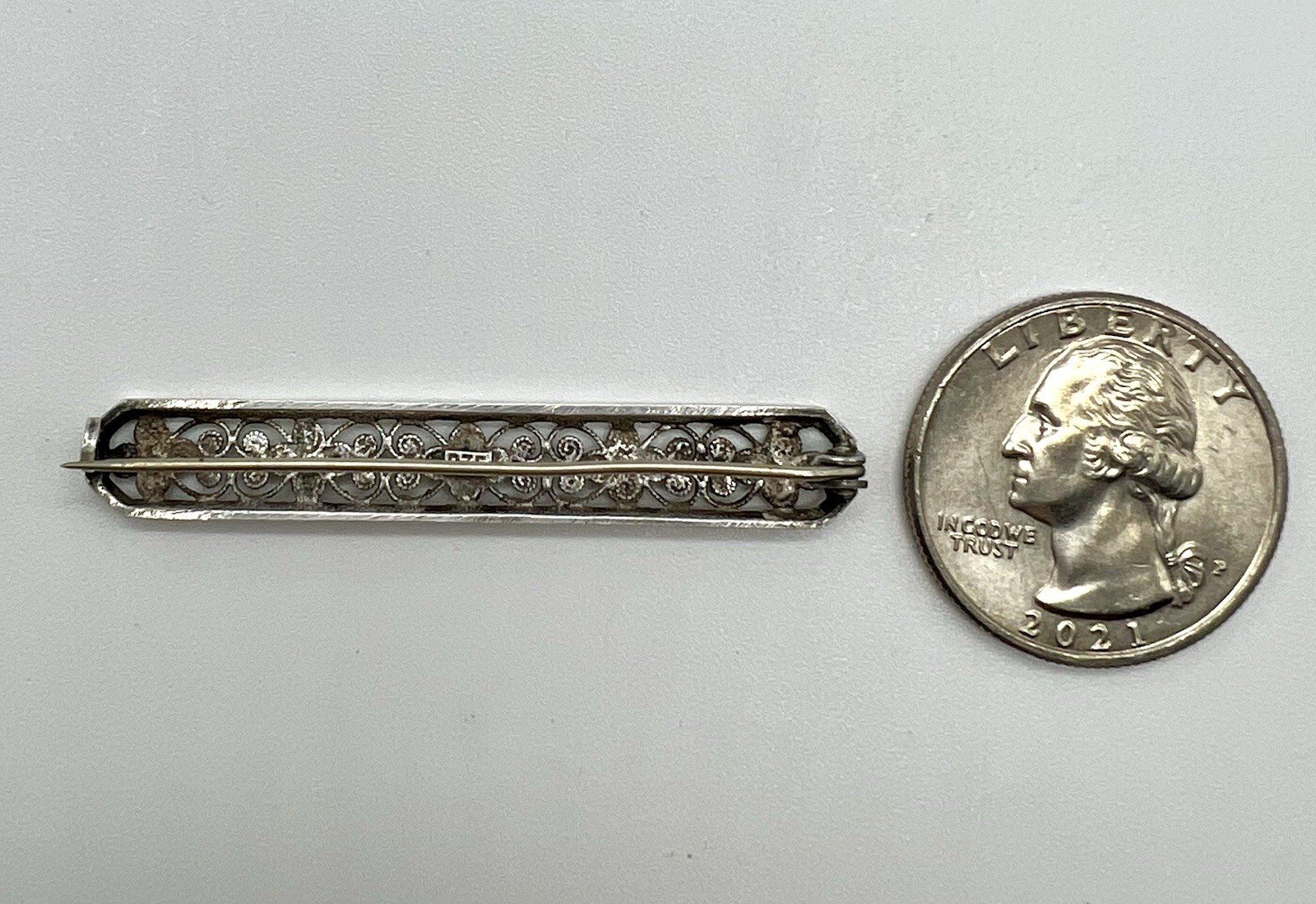 Antique 835 Sterling Silver Flower & Wire Bar Pin/Brooch