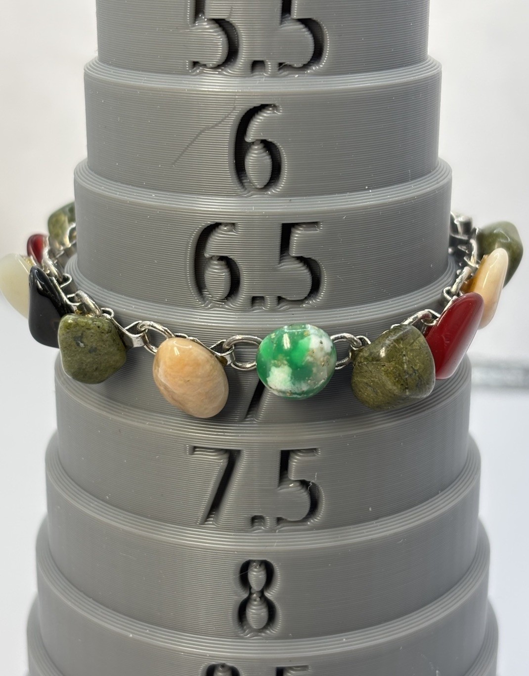 Vintage Link Polished Stone Glass Tumbled Agate Bracelet Rainbow 6.5”