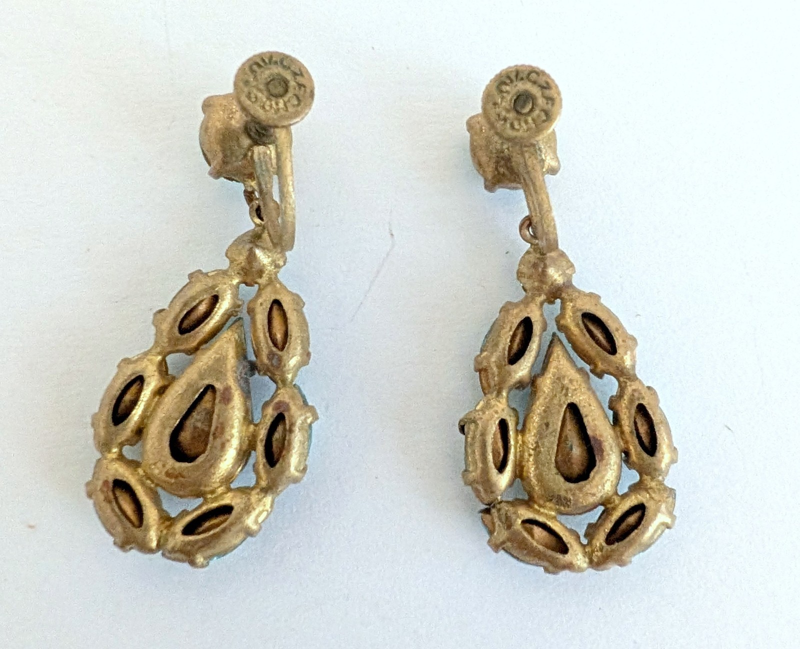 Gorgeous Vintage Czech Open Back Blue Rhinestone Screw Back Earrings