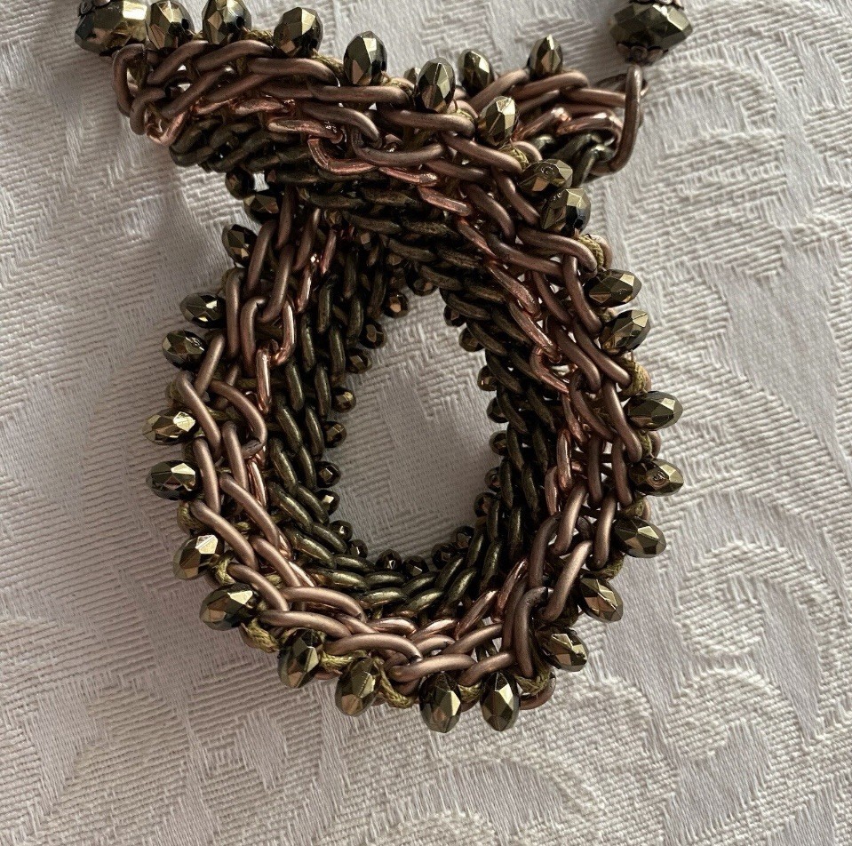 Chainmaille Statement Necklace 21” Copper Bronze Color Byzantine 4n1 Chain Weave