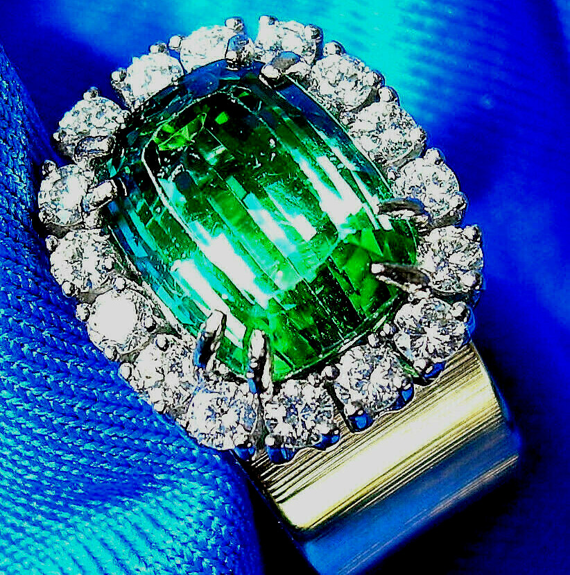 EARTH MINED Sea foam Blue Green PARAIBA Tourmaline DIAMOND Designer Deco Ring