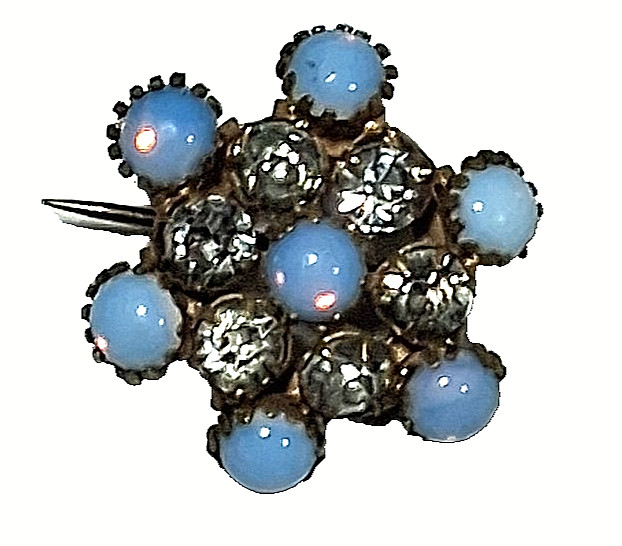 Antique Victorian Gold Wash Opaline Glass Clear Rhinestone Flower Brooch C Clasp