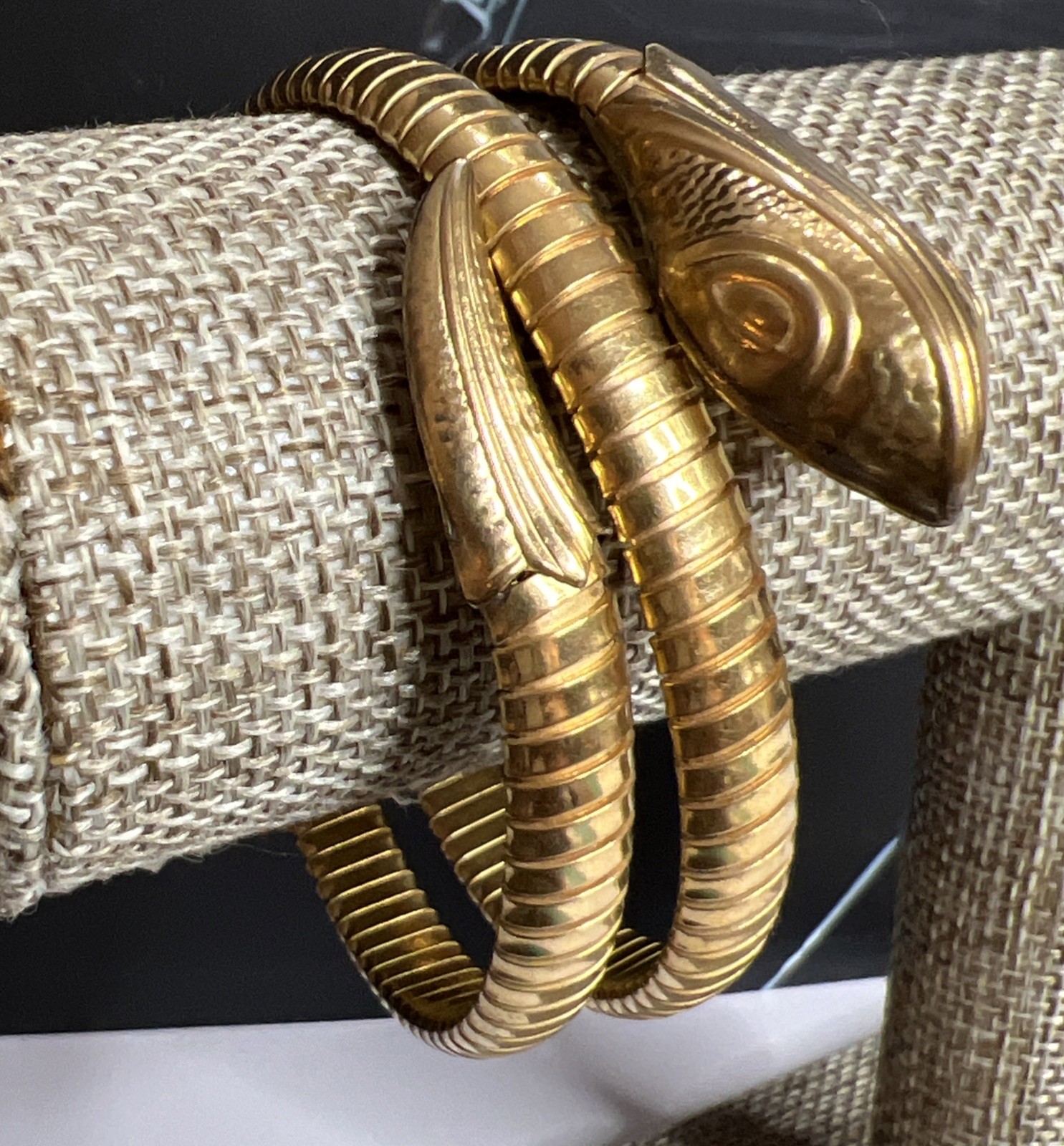 Vintage Art Deco Gold Tone Flexible Coil Snake Wrap Bracelet