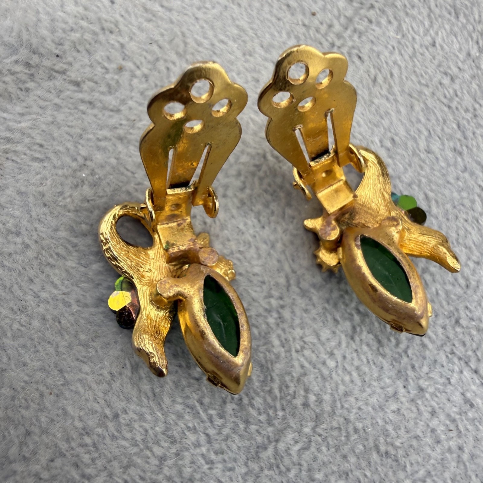 Vintage Juliana Rhinestone Clip On Earrings Gold Tone Flower Watermelon