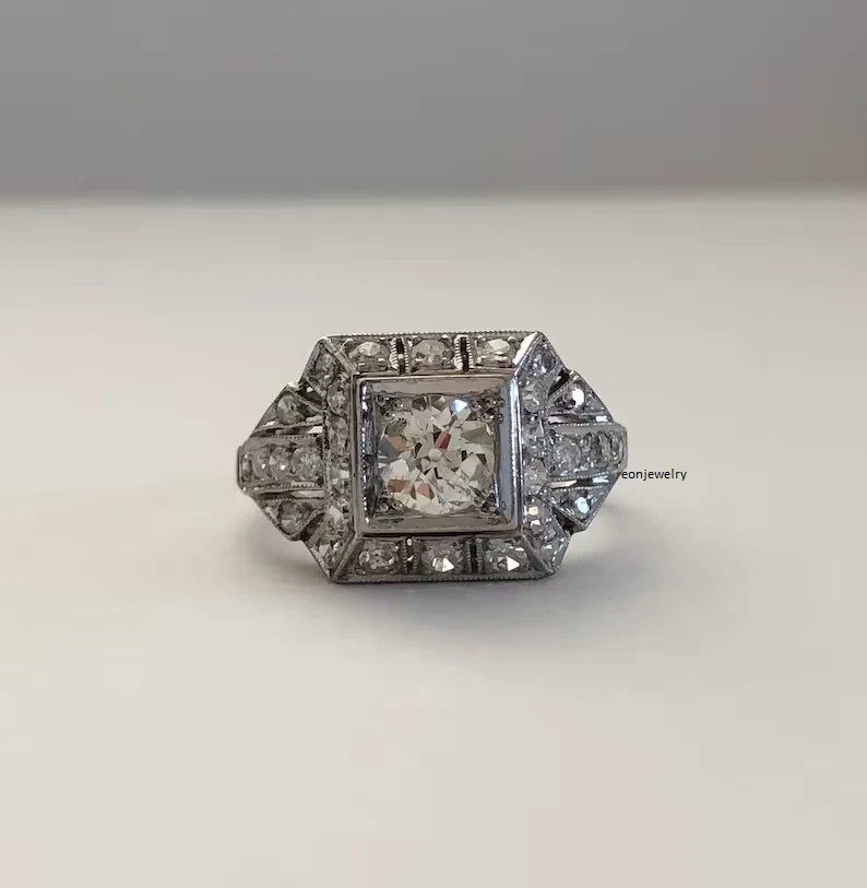 1920s Art Deco Old European Cut 1.5ct Silver Antique Vintage Engagement Her Ring