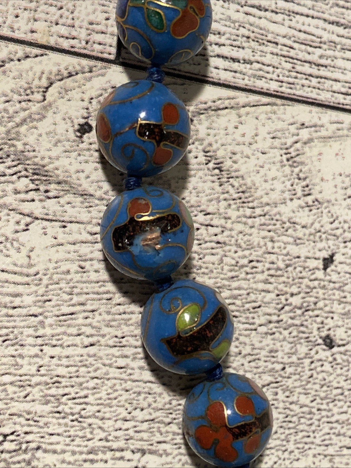 Vintage Cloisonne Bead Necklace Chinese Export Blue Pink Red Flower Beaded 25”