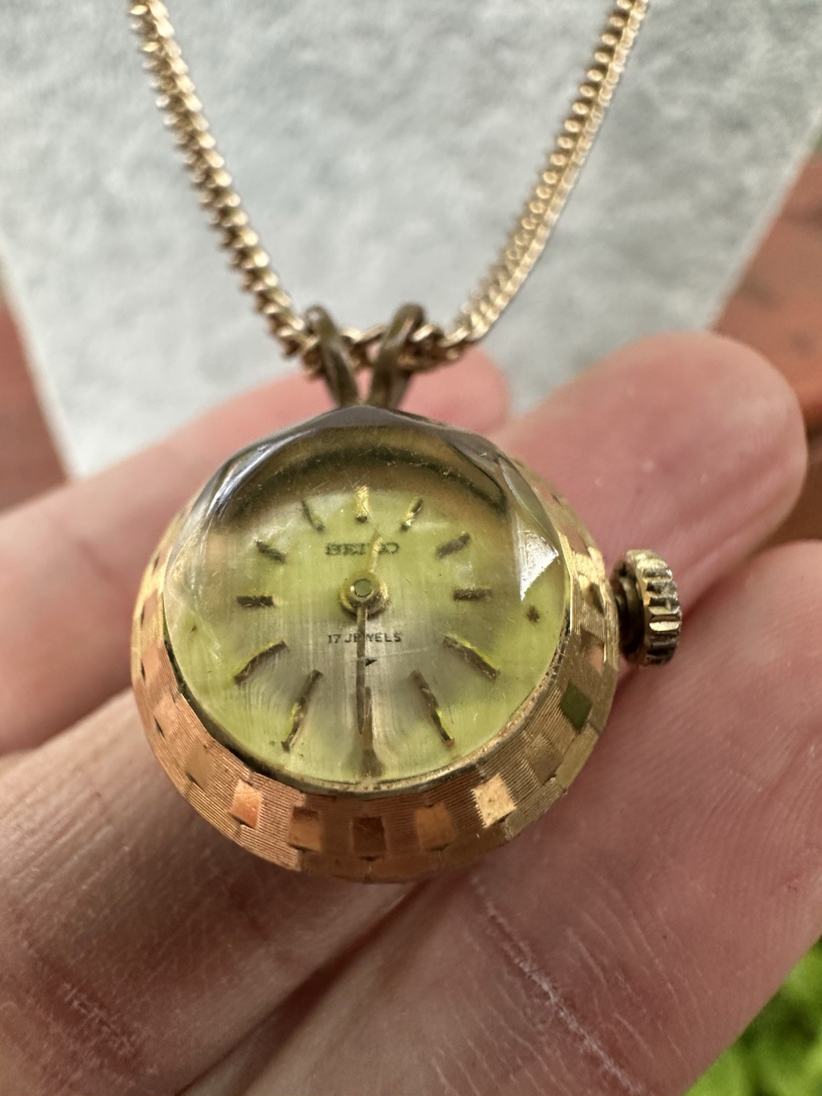 Vintage Seiko Jewels Pendant Watch Necklace Gold Filled Chain 7.3g Japan AS IS