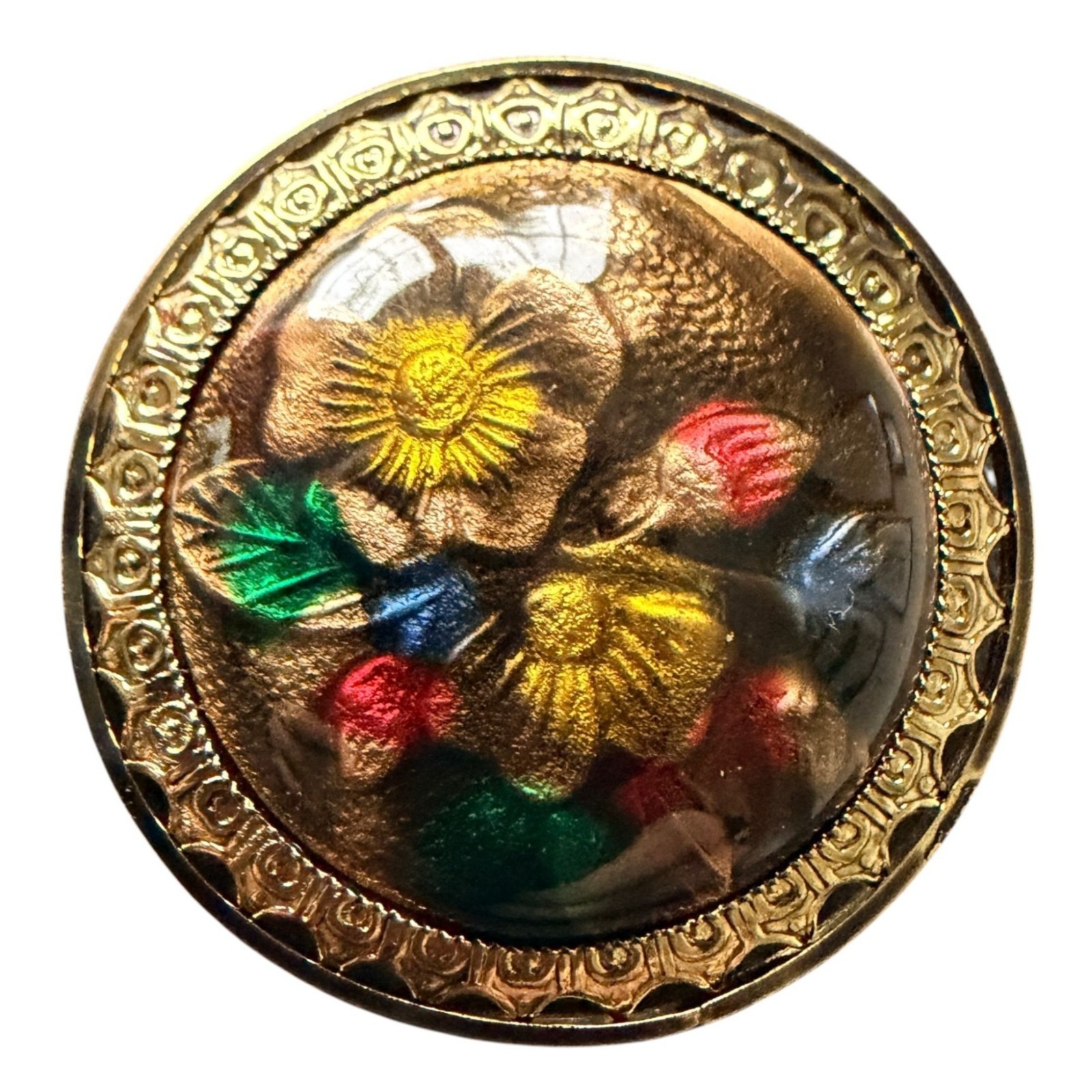 Vintage Reverse Carved Lucite Brooch Gold Tone Floral Pin 1950s New Old Stock