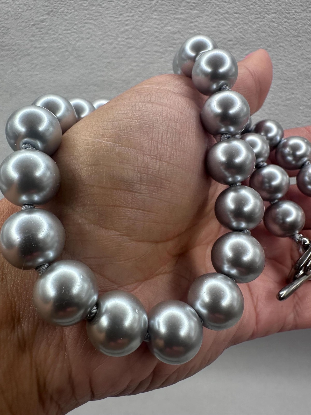 Minimalist Light Grey Glass Pearl Choker Stainless Toggle