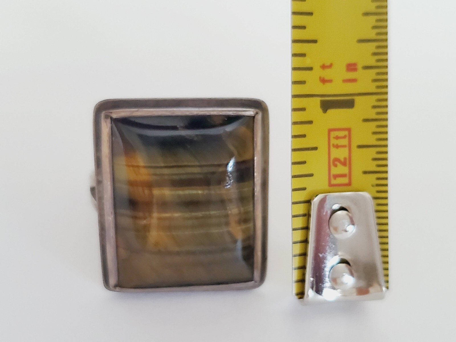 Beautiful VTG Sterling Silver with Rectangle Tiger’s Eye Ring – Adjustable