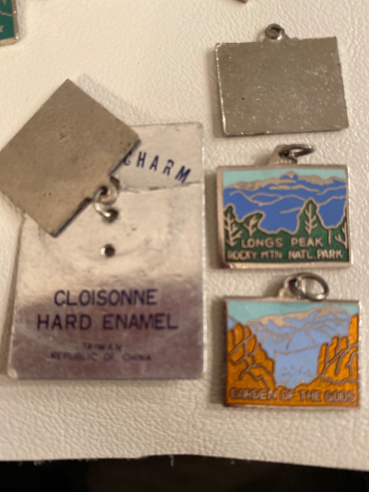 Vintage US Map Charms Retro Silver Cloisonné Enamel