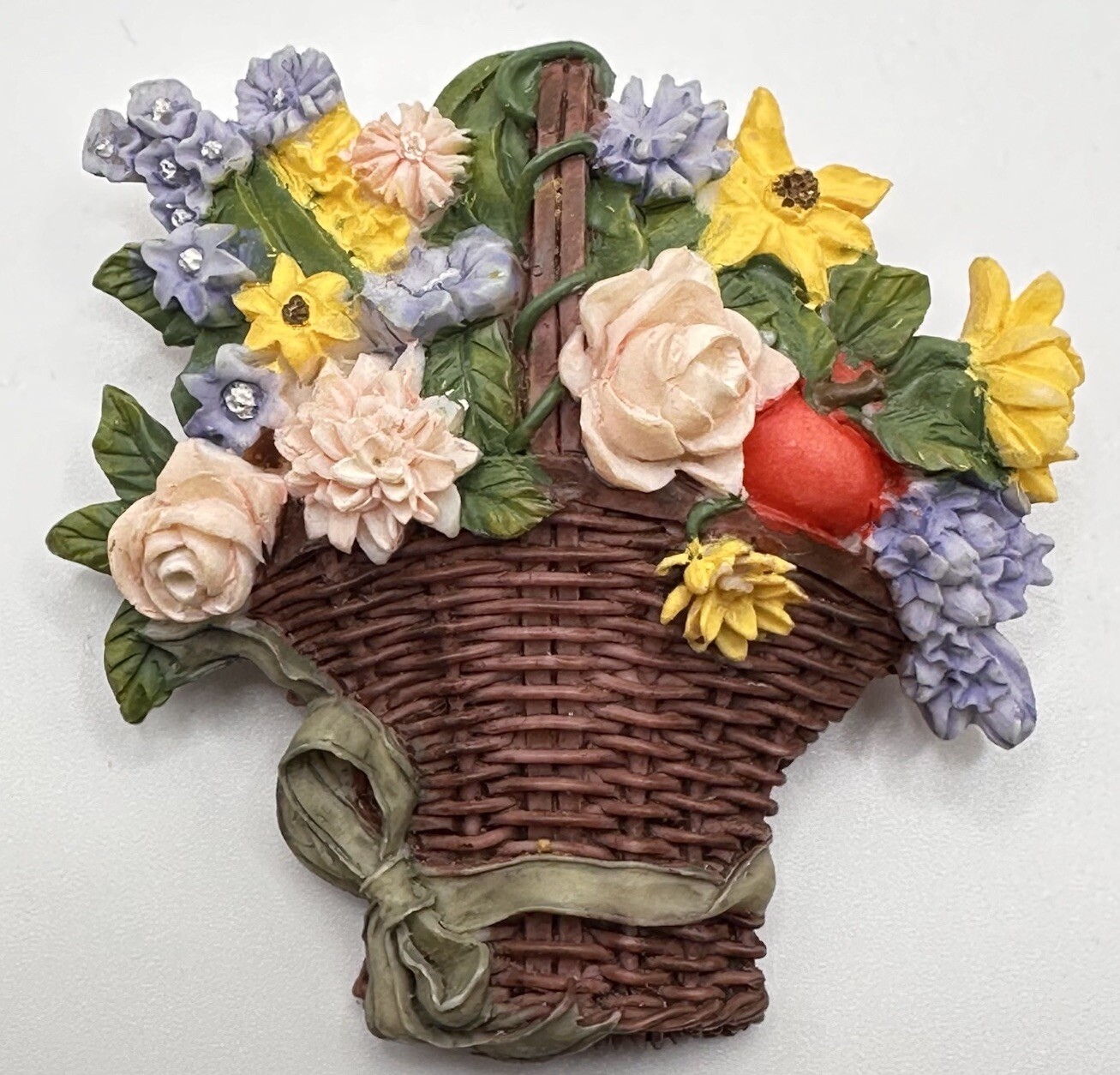 Artisan Flair Floral Basket Flowers Brooch Pin Roses Daffodils Hyacinth