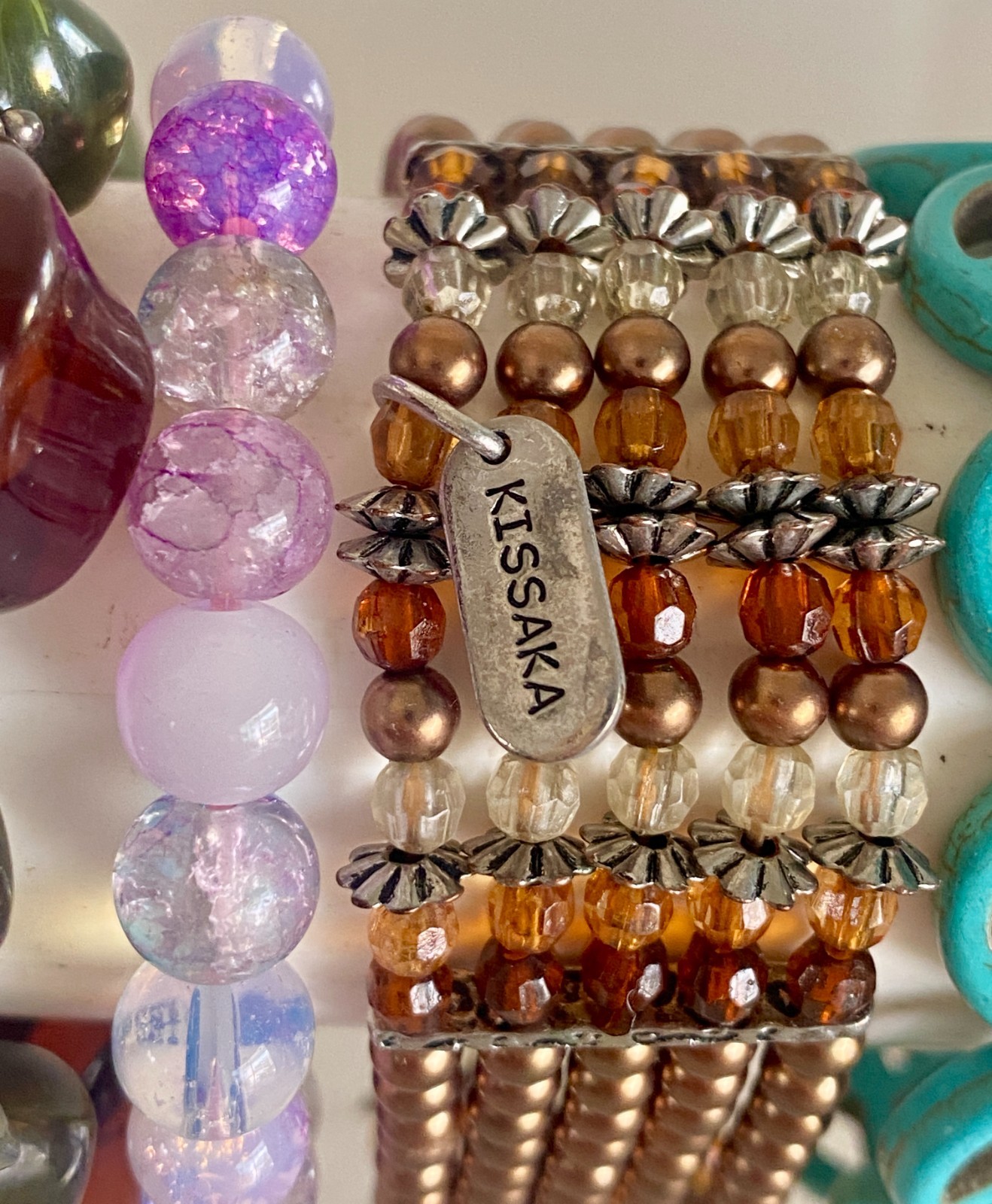 Lot of 16 Bracelets Beaded Stretch Gemstone Wood Lucite Stackable Lizas Kissaka