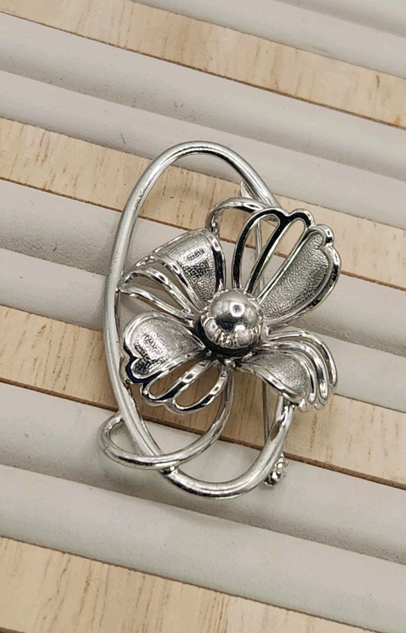 Vintage Forstner 925 Sterling Silver Art Deco Floral Flower Brooch Pin Signed