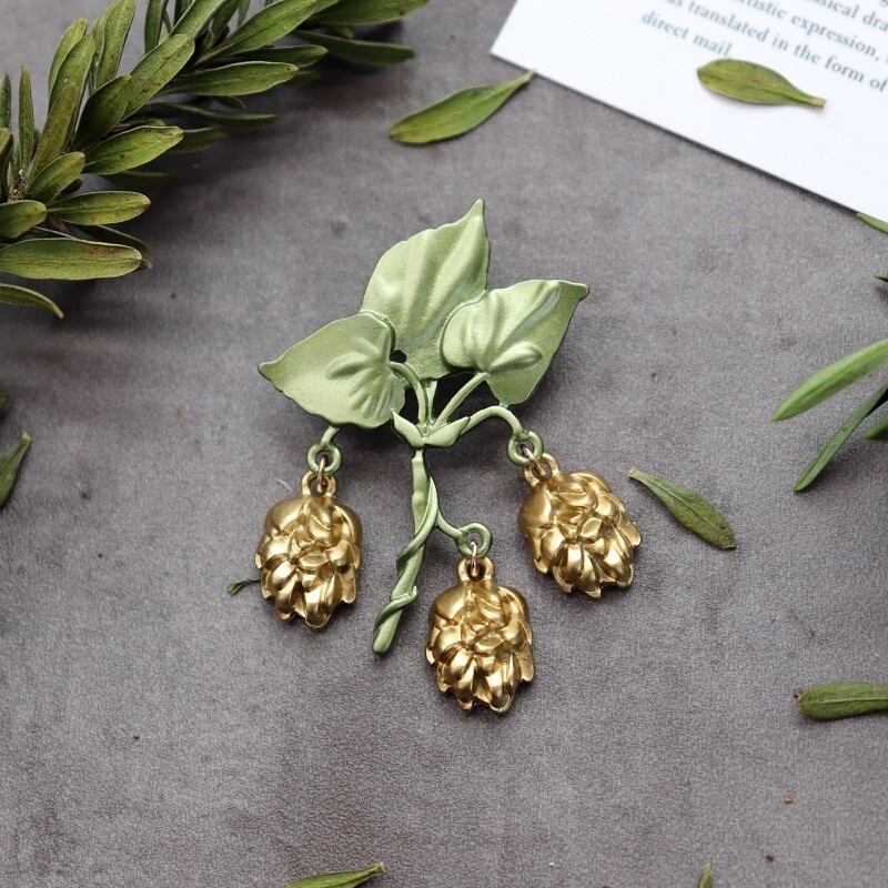 Vintage Green Color Plant Pearls Brooch Pin Flower Brooch For Women Jewelry Gift