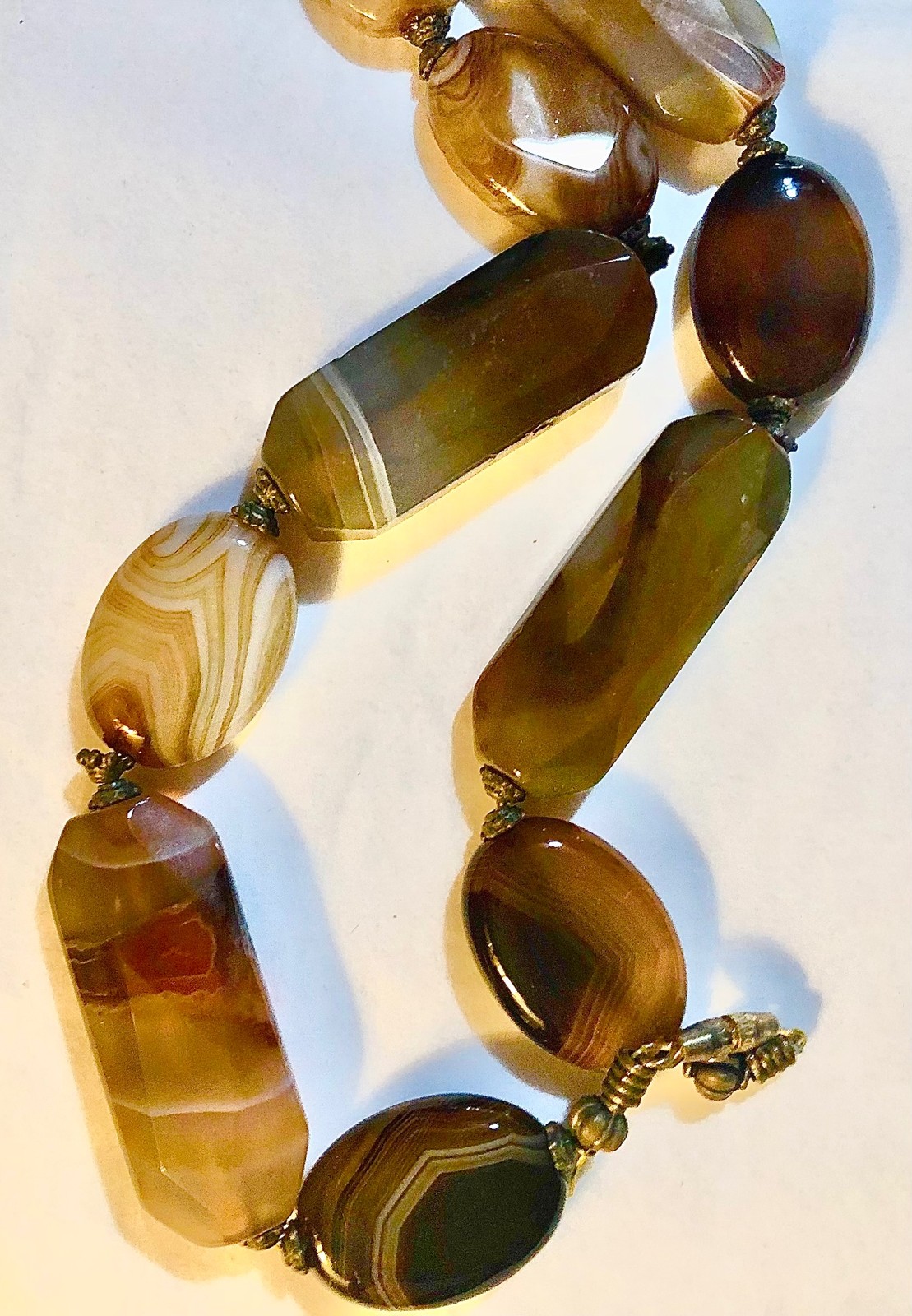 Antique Scottish Banded Agate Necklace Natural Stone Victorian Vtg Antique 22”