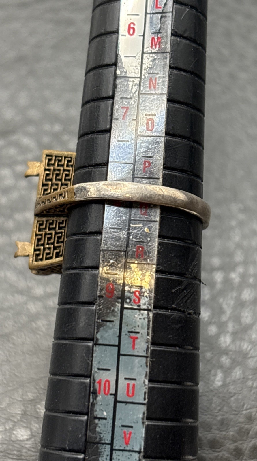 Antique Vintage Mixed Metal GF & Sterling Greek Key Ring Setting Size 8