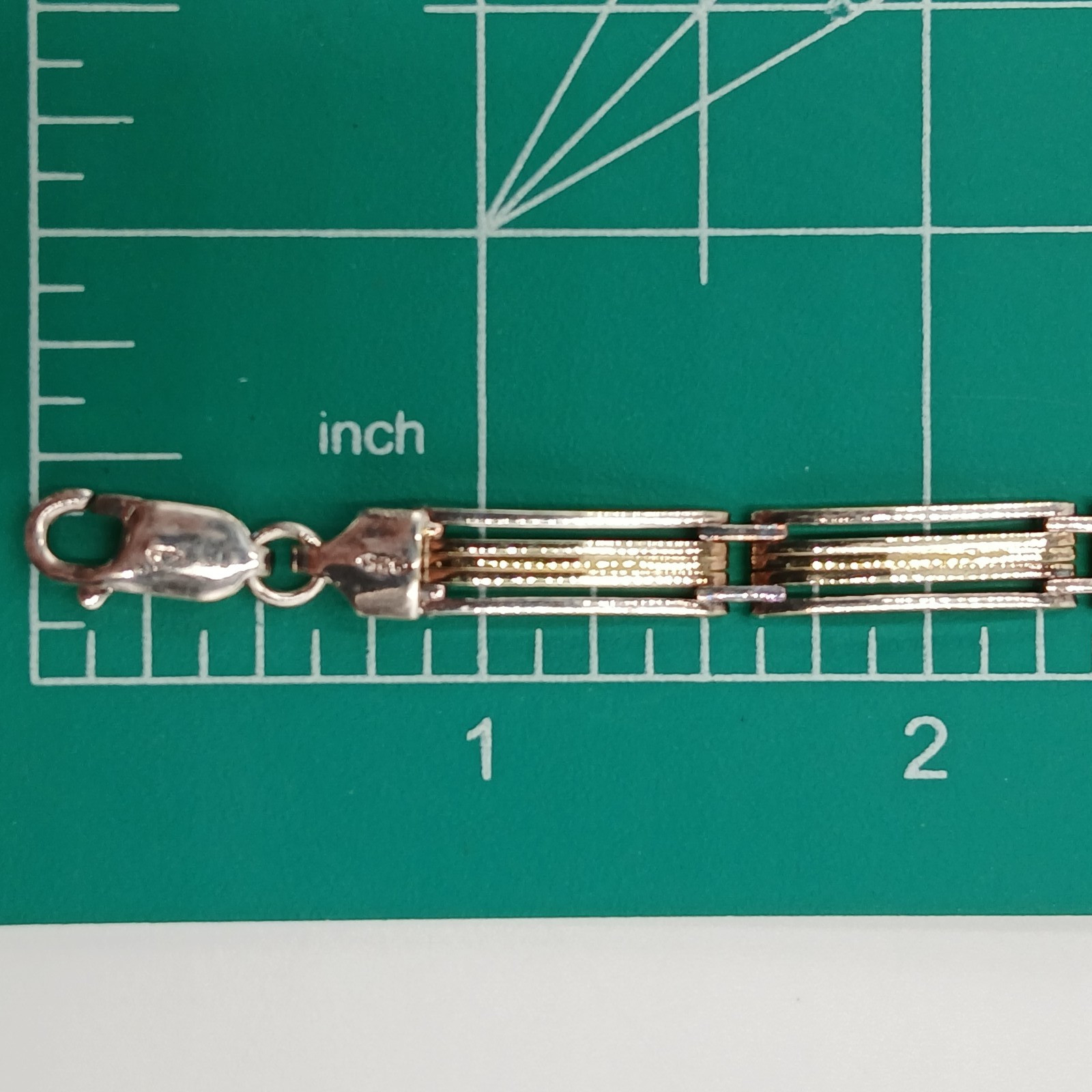 925 KI Two Tone Bar Link Bracelet 7in Unisex Sterling Silver 15g Vermeil Italy