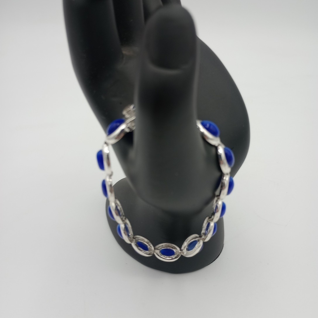 FAS DESIGNER Sterling Silver Blue Lapis Stone Bracelet Vintage Fashion Jewelry