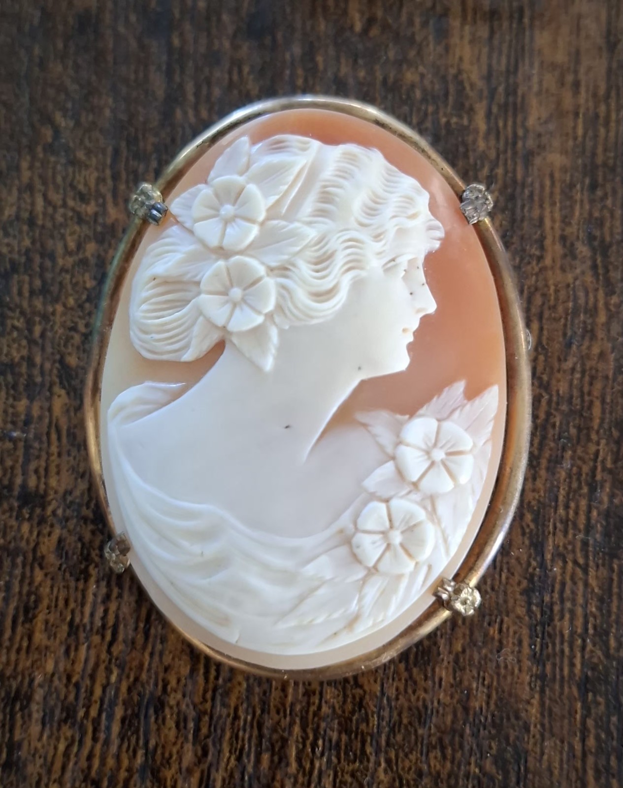 Rare Large Vintage Antique Shell Carved Cameo 1/20 12Kt Gold 2″ Long Brooch/Pin