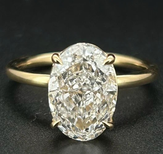 3.00CT Oval Cut White Moissanite Women’s Party Ring In Pure 10K Yellow Gold FN
