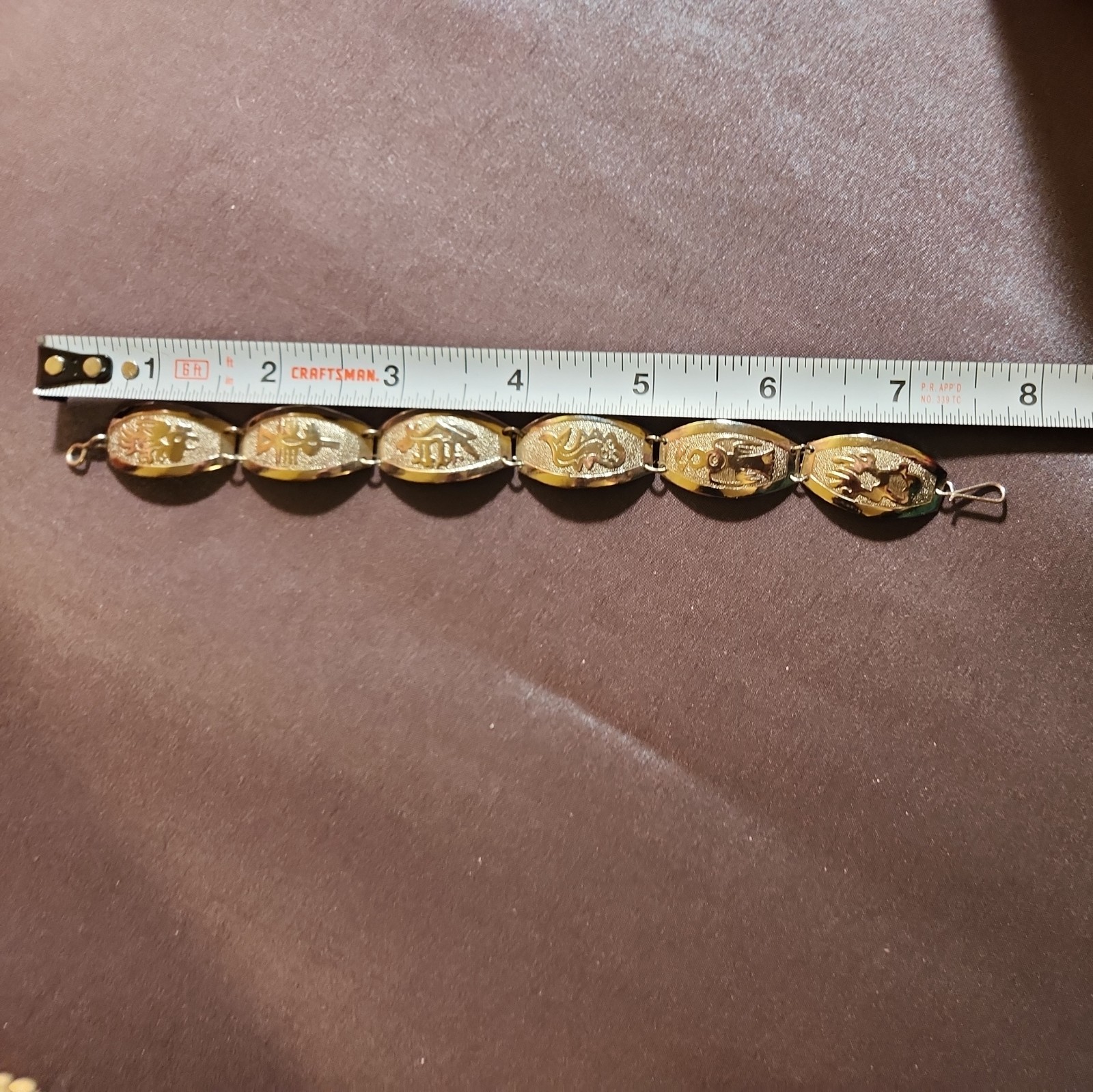 VINTAGE MYAN AZTEC BRACELET SILVER TONE METAL 7.5” PANEL