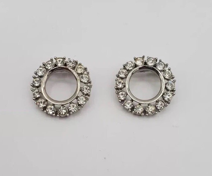 Vintage Silver Rhinestone Brooch Pins Set Pair Of 2 Costume Jewelry Accessories