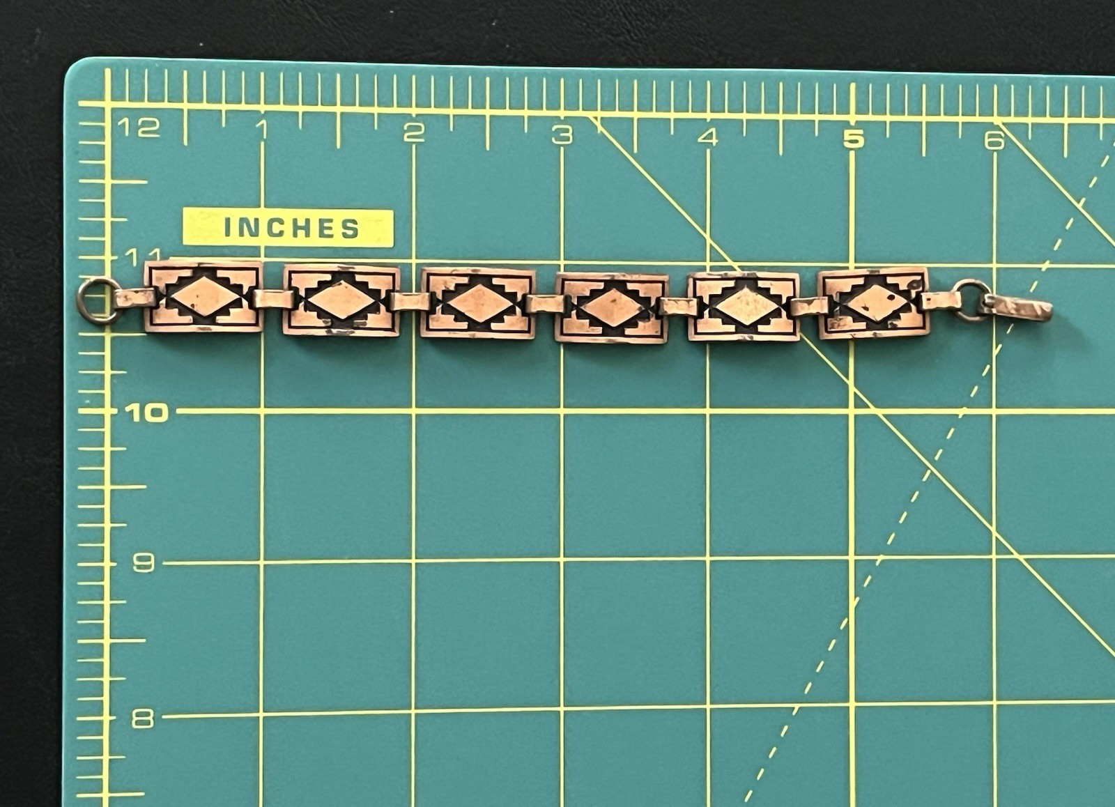 VTG Southwestern Style Rectangular Copper 6 1/4” Panel Link Bracelet Geometric