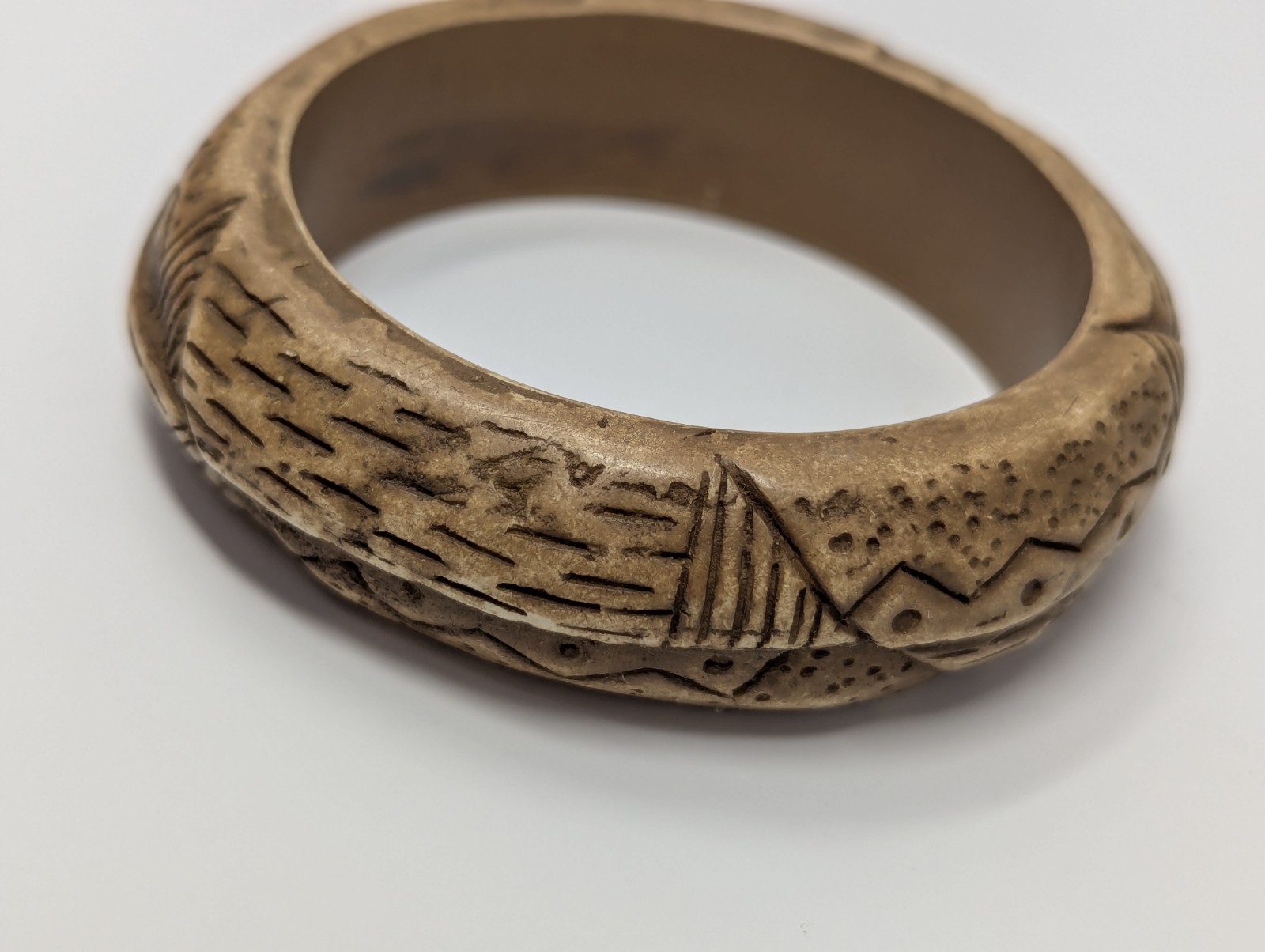 Vintage Hand Carved Bangle Bracelet Tribal African Ethnic Boho Jewelry