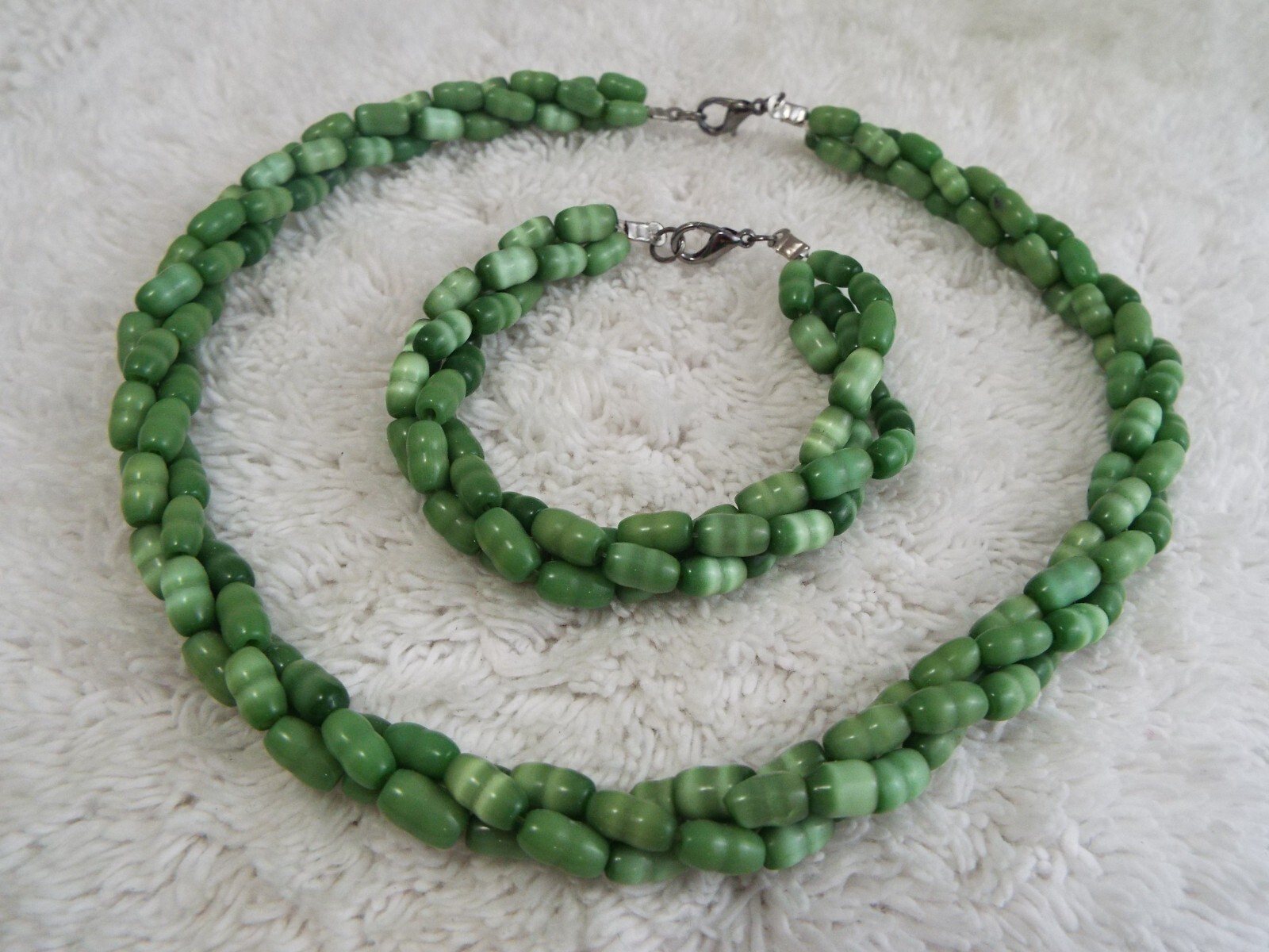 Green Glass Bead Necklace + Bracelet (G11)