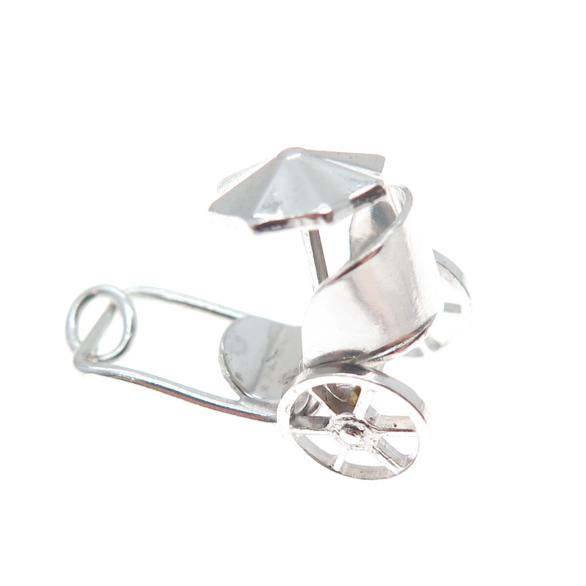 925 Sterling Silver Antique Art Deco Beach Cart Minimalist 3D Charm Pendant