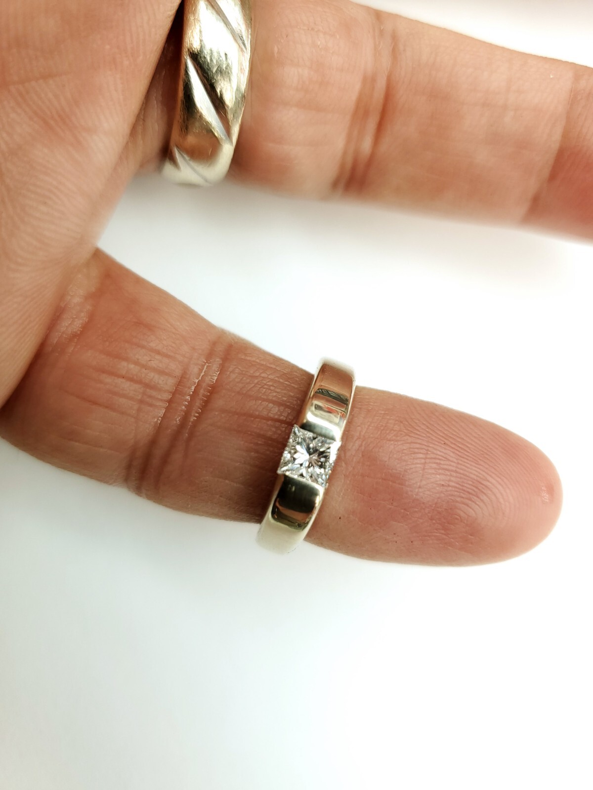 Vintage 18k White Gold Princess Cut Diamond Engagement Ring
