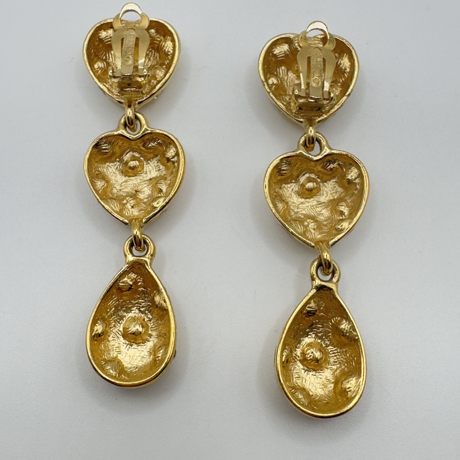 Givenchy Vintage Heart Clip Earrings Gold Tone Chunky Runway 1980 Valentines Day
