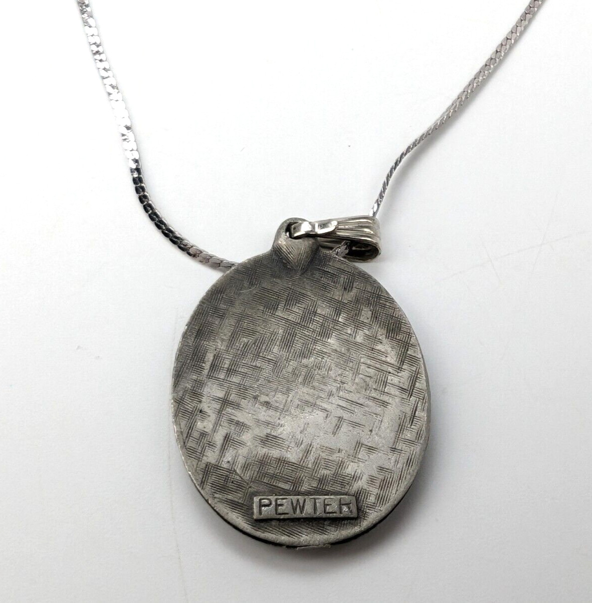 Vintage Blue Flower Pewter Pendant Chain Necklace 30″