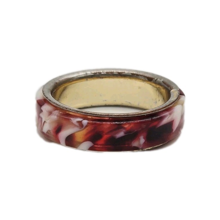 Red Enameled Ring Band multi colored marbled size 9 Any Occasion Unisex